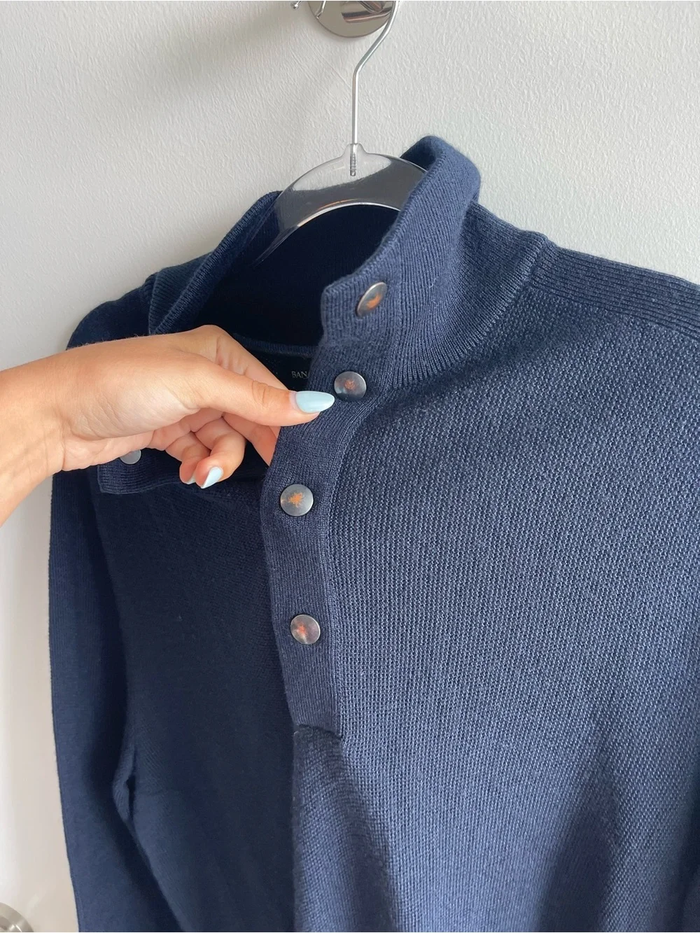 Banana Republic Dark Navy Button-Front Knit Pullover